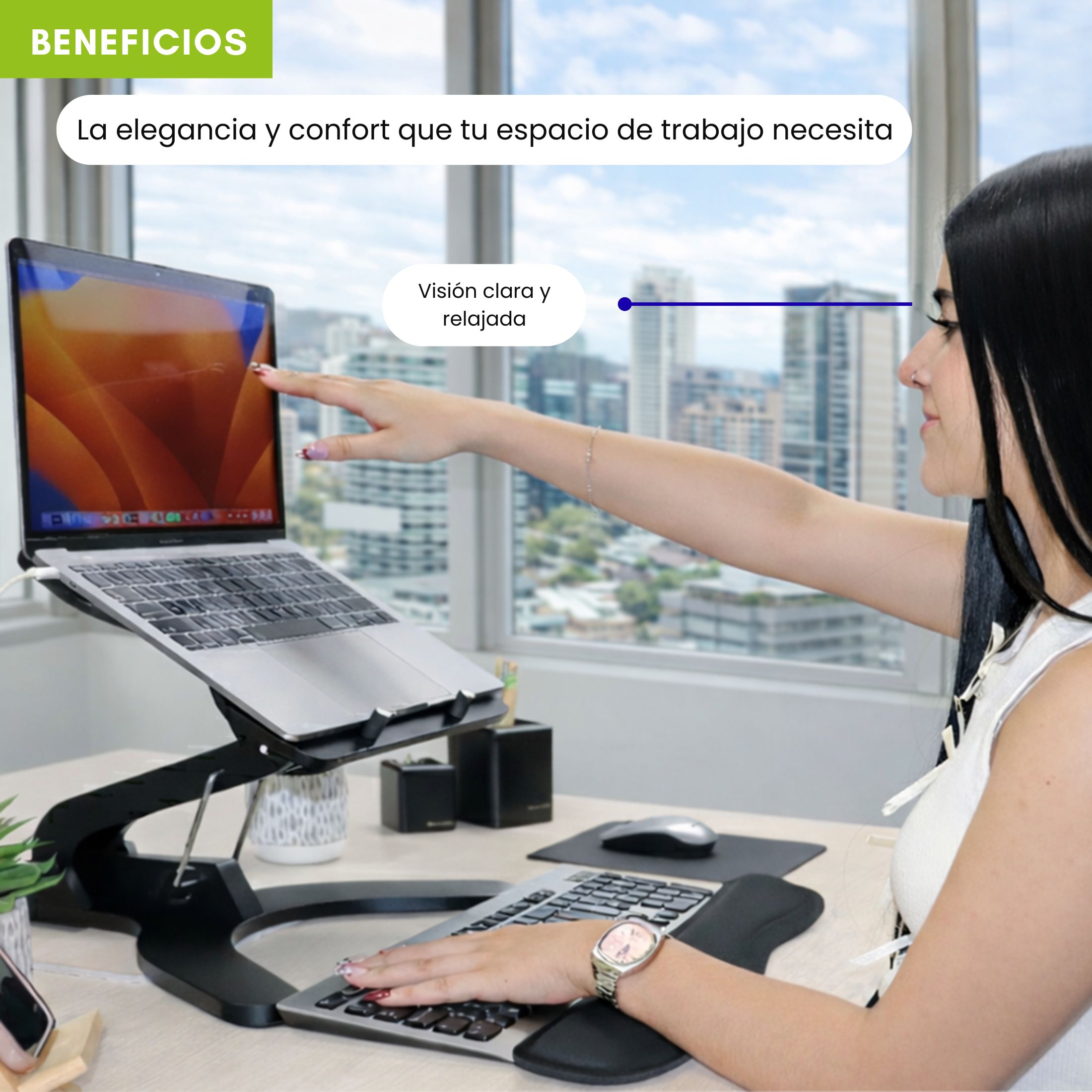 Soporte ergonómico multifuncional para laptop y tablet / Ajustable a 4 alturas